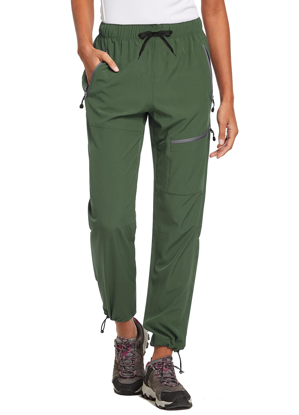 baleaf Women's Hiking Pants Quick Dry Lightweight Water Resistant Elastic Waist Cargo Pants for All Seasons | Petite/Reguar/Tall sizing,Zip Pockets, Water Resistant,breathable Cargo Pants for Travel Camping