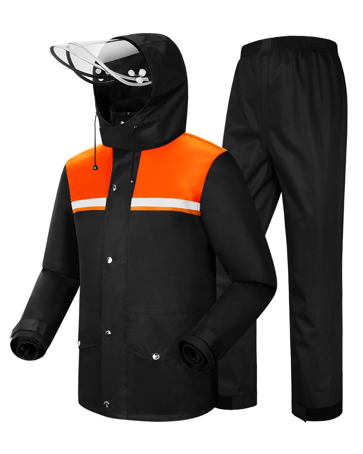 Rain Suit Waterproof Hi Vis Raincoat Reflective Rain Gear Unisex | Rain Jacket and Pants, Detachable Clear Brim, Waterproof Zip, Breathable Mesh Lined, Anti-storm, Work, Hiking, Riding