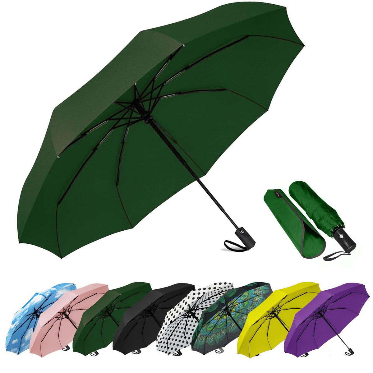 Compact Travel Umbrella - Windproof Auto Open/Close, Small Folding Umbrella for Rain & Sun with UPF50+ - Lightweight Frame, Waterproof - Fits Backpack, Purse, Suitcase.(Garden Butterfly)