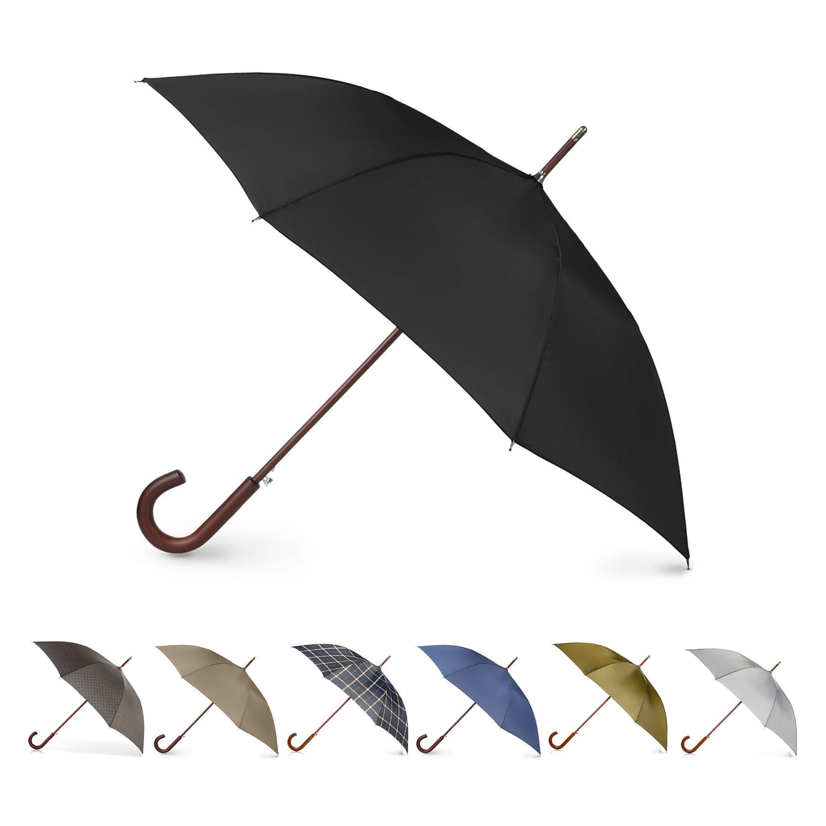 Totes Auto Open Water Repellent Stick Umbrella with Classic Wood J Hook Handle