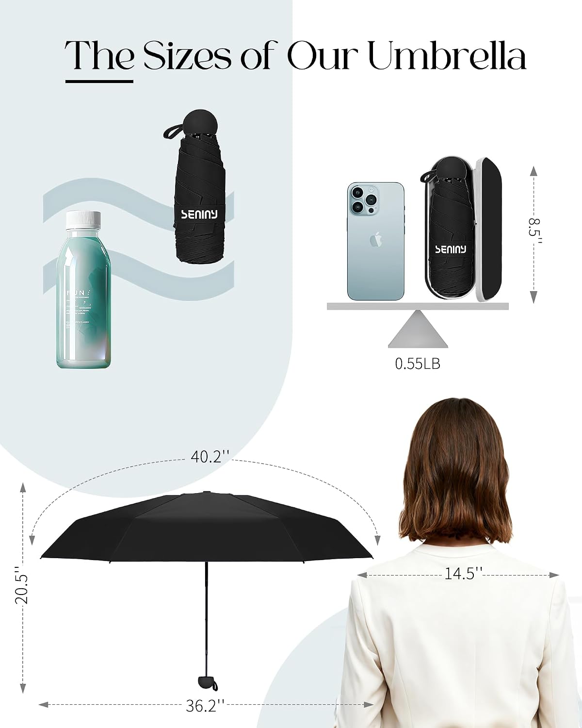 Seniny Mini Travel Umbrella with Case, Compact Pocket Size UV Sun & Rain | Tiny purse size fits pocket, UV protection waterproof fabric, lightweight folding, great for women kids daily travel