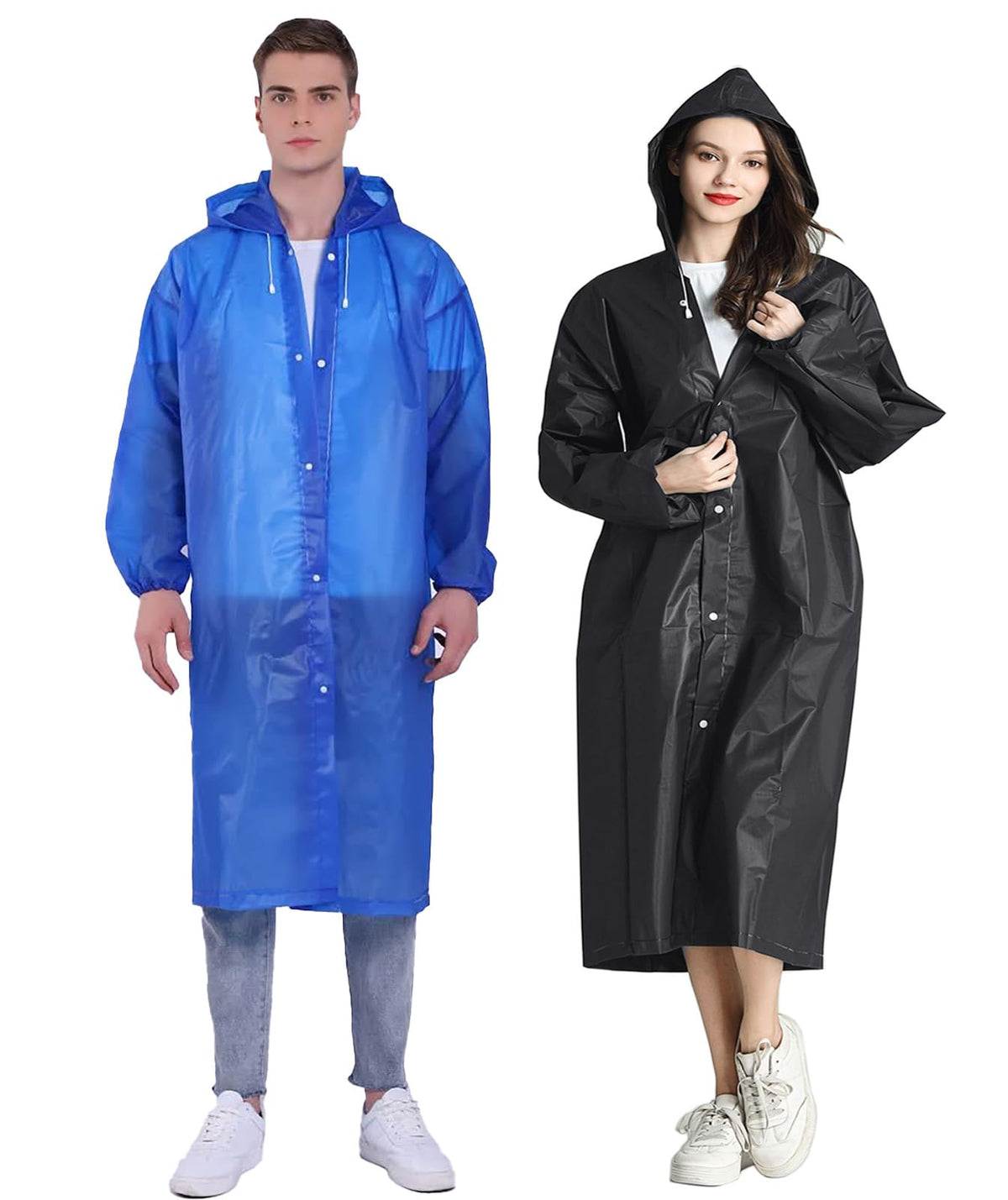 HLKZONE Raincoat, 2 Pack Rain Ponchos for Adults Travel Rain Jacket Packable Rain Coats for Women with Drawstring Hood
