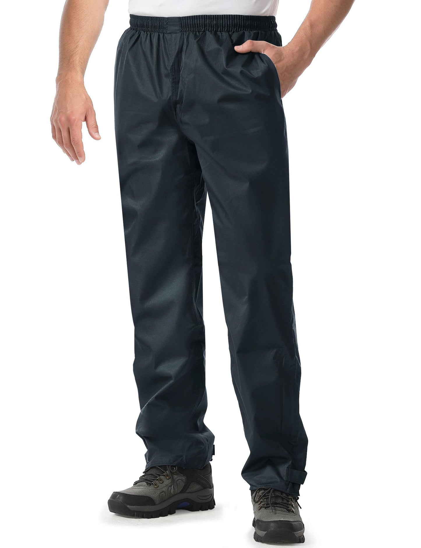 iCreek Men's Rain Pants Waterproof Breathable Lightweight Rain Over Pants | Windproof, Mesh Lining, Pants Leg Zipper, Hook & Loop, Suitable for Hiking, Fishing, Golf, Work and Daily Wear