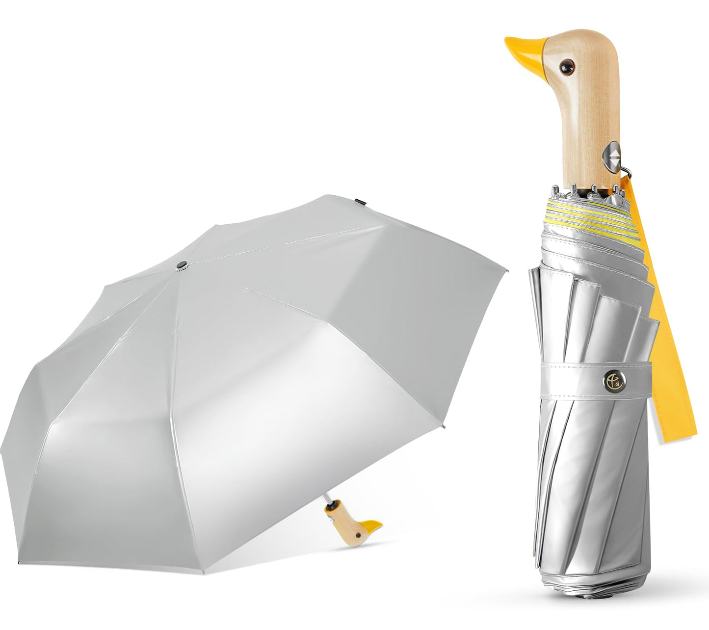 Duck Umbrella Cute Automatic Travel Size Compact Folding for Adults | Automatic duck wooden handle,Fit in handbag/backpack/suitcase,ideal gifts for women and kids