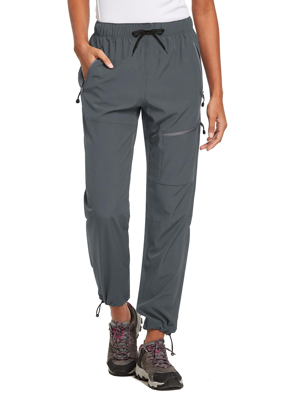 baleaf Women's Hiking Pants Quick Dry Lightweight Water Resistant Elastic Waist Cargo Pants for All Seasons | Petite/Reguar/Tall sizing,Zip Pockets, Water Resistant,breathable Cargo Pants for Travel Camping