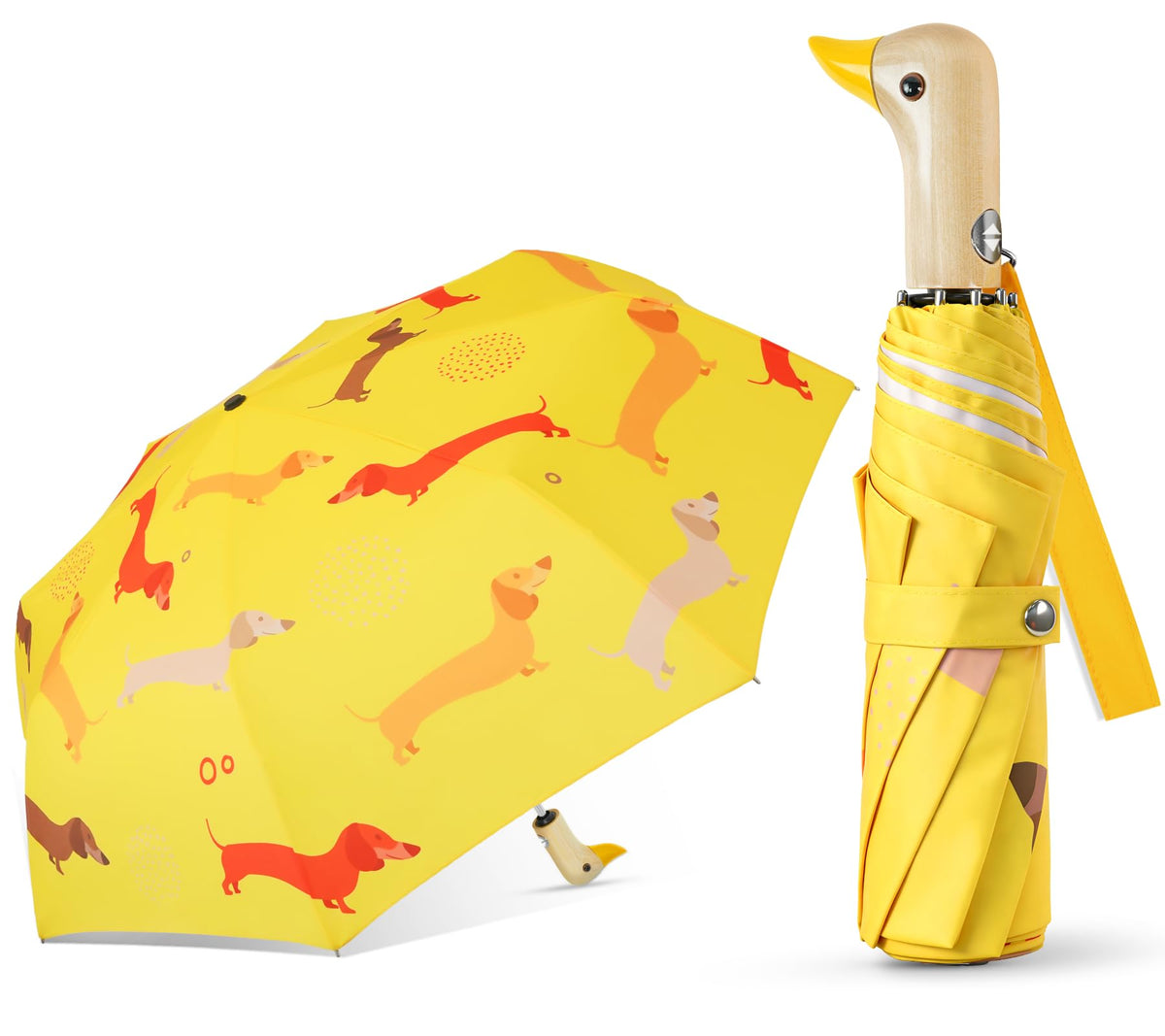 Duck Umbrella Cute Automatic Travel Size Compact Folding for Adults | Automatic duck wooden handle,Fit in handbag/backpack/suitcase,ideal gifts for women and kids