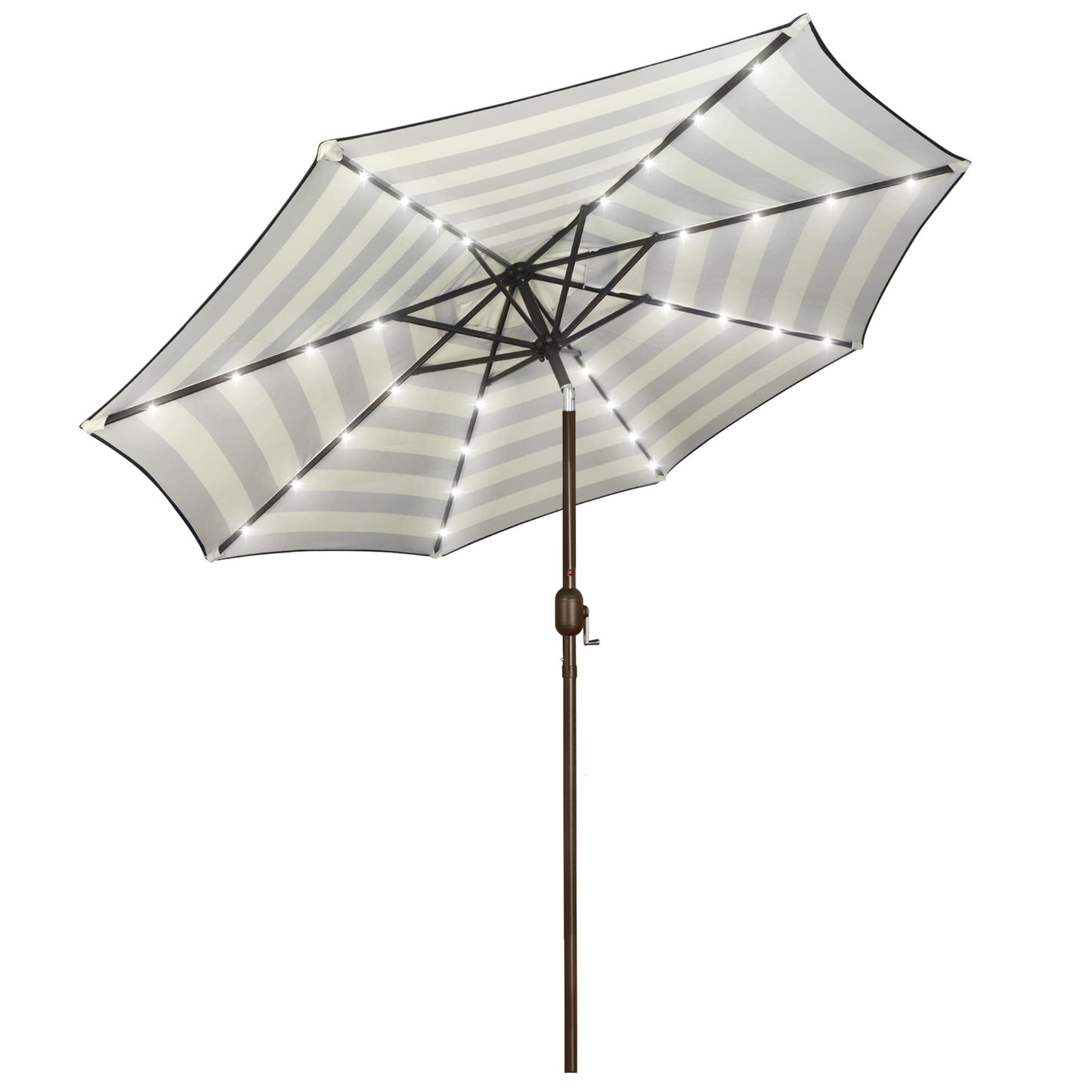 9 ft Solar Umbrella 32 LED Lighted Patio Umbrella Table Market Umbrella with Tilt and Crank Outdoor Umbrella for Garden, Deck, Backyard, Pool and Beach (Black and White)