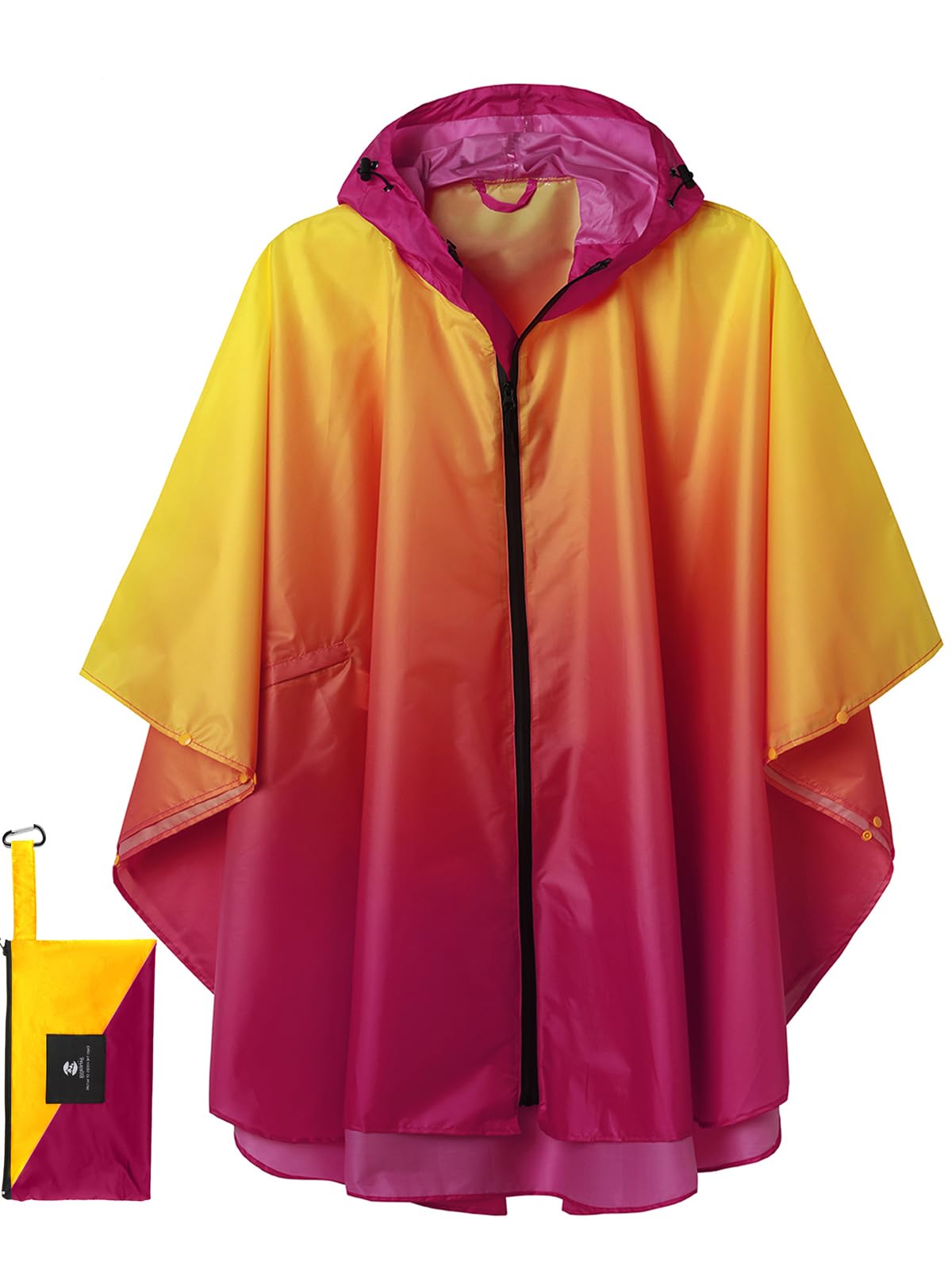 SaphiRose Adult Rain Poncho Waterproof Hooded Zipper Raincoat with Pockets | OEKO-TEX Certified 100% Polyester, Lightweight Packable Storage Pouch, Heat-Sealed Seams, Quick-Dry for Outdoor Hiking