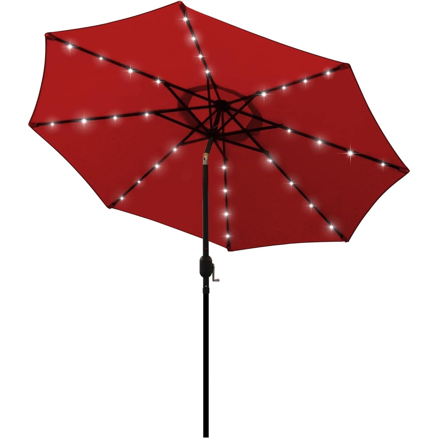 9 ft Solar Umbrella 32 LED Lighted Patio Umbrella Table Market Umbrella with Tilt and Crank Outdoor Umbrella for Garden, Deck, Backyard, Pool and Beach (Black and White)