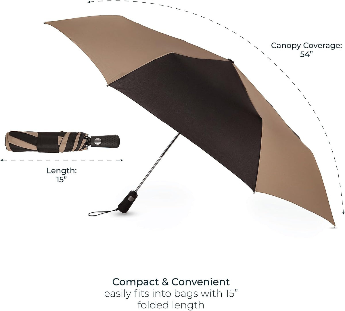 Totes Auto Open/Close Windproof Compact Large Golf Umbrella with UV and Water Repellant Protection