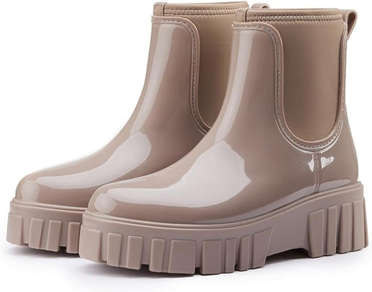 Gets Womens Rain Boots, Waterproof Platform Rubber Chelsea Rainboots, Comfortable Short Shoes Ankle Garden Boots for Outdoor Work