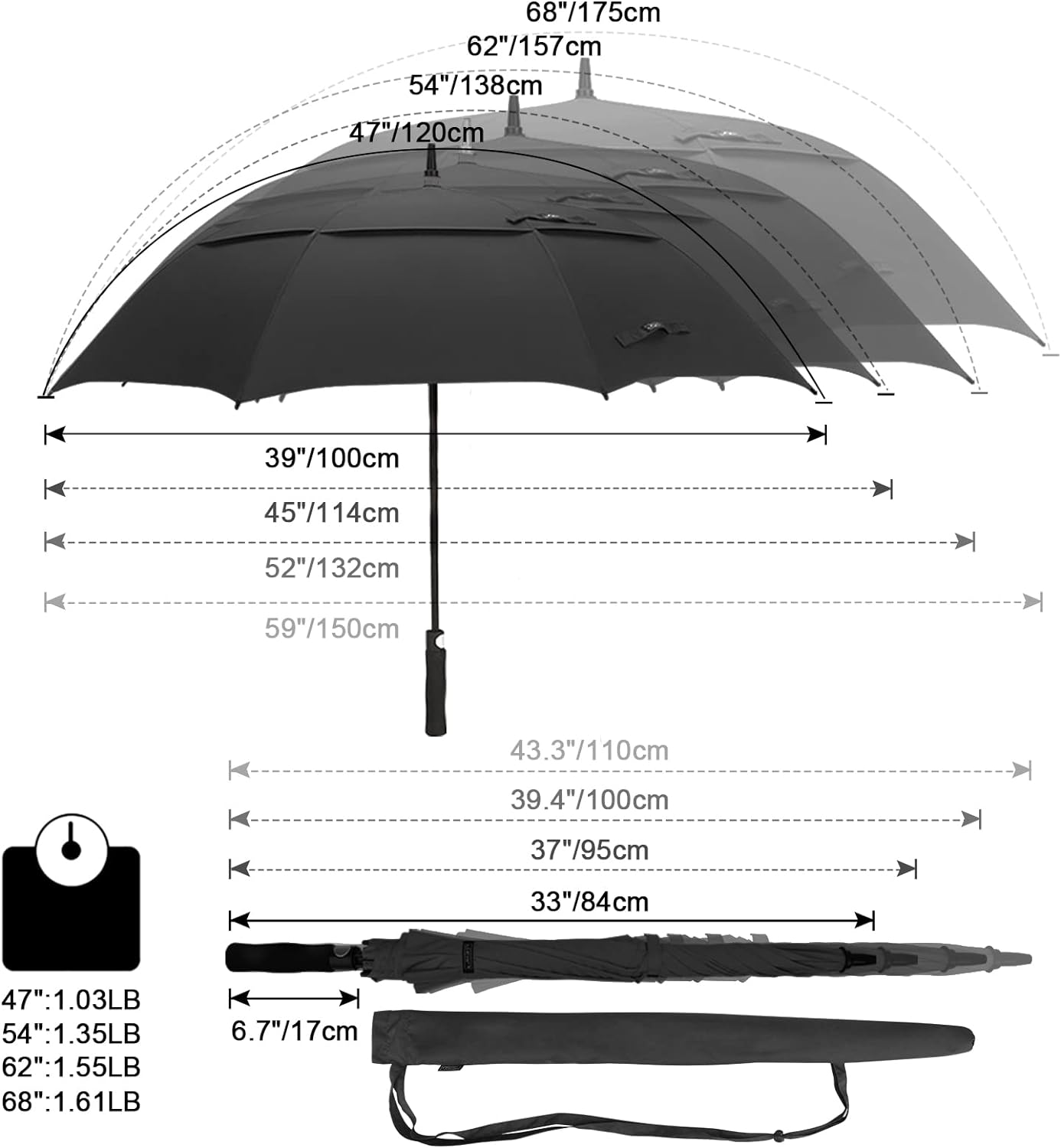 G4Free 47/54/62/68/72 Inch Golf Umbrella Windproof Auto Open Large Umbrella | Oversized Stick Umbrella, Extra Large, Vented Double Canopy, Waterproof 210T Pongee Fabric, Fiberglass Frame, EVA Foam Handle