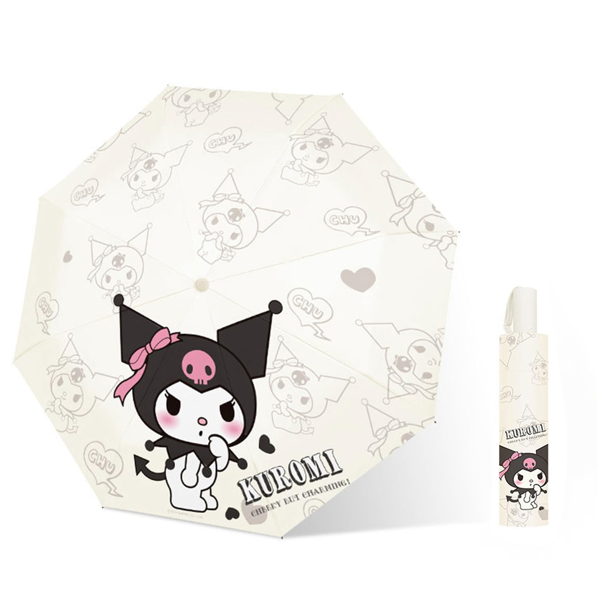 PARTY BUZZ Automatic Windproof Travel Umbrella, Waterproof UV Protection Folding Umbrella, Cartoon Portable Compact Umbrella Easy Auto Open, for Girls and Women
