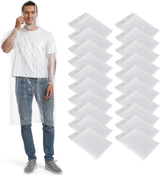 Opret 5/10/20 Pack Rain Ponchos, Disposable Emergency Ponchos Bulk Unisex Waterproof Raincoat for Adults with Drawstring Hood