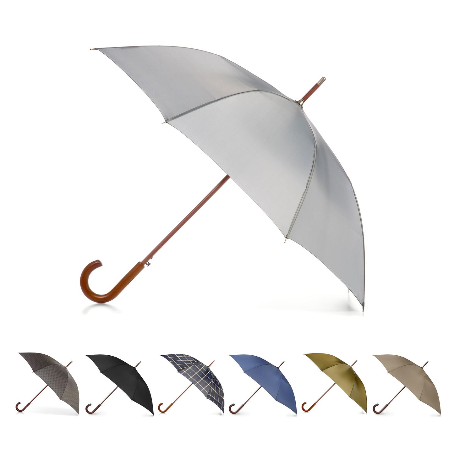Totes Auto Open Water Repellent Stick Umbrella with Classic Wood J Hook Handle