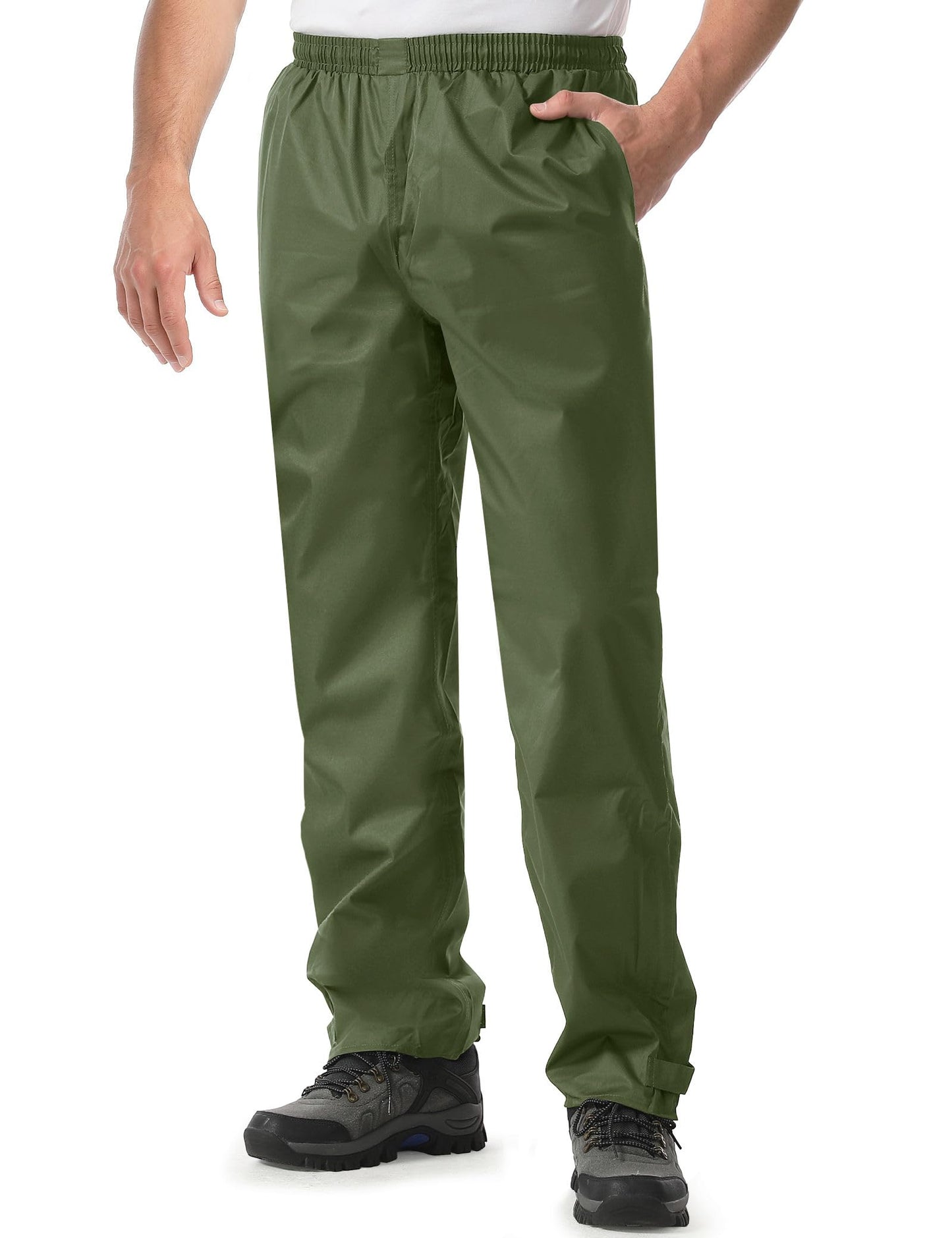 iCreek Men's Rain Pants Waterproof Breathable Lightweight Rain Over Pants | Windproof, Mesh Lining, Pants Leg Zipper, Hook & Loop, Suitable for Hiking, Fishing, Golf, Work and Daily Wear