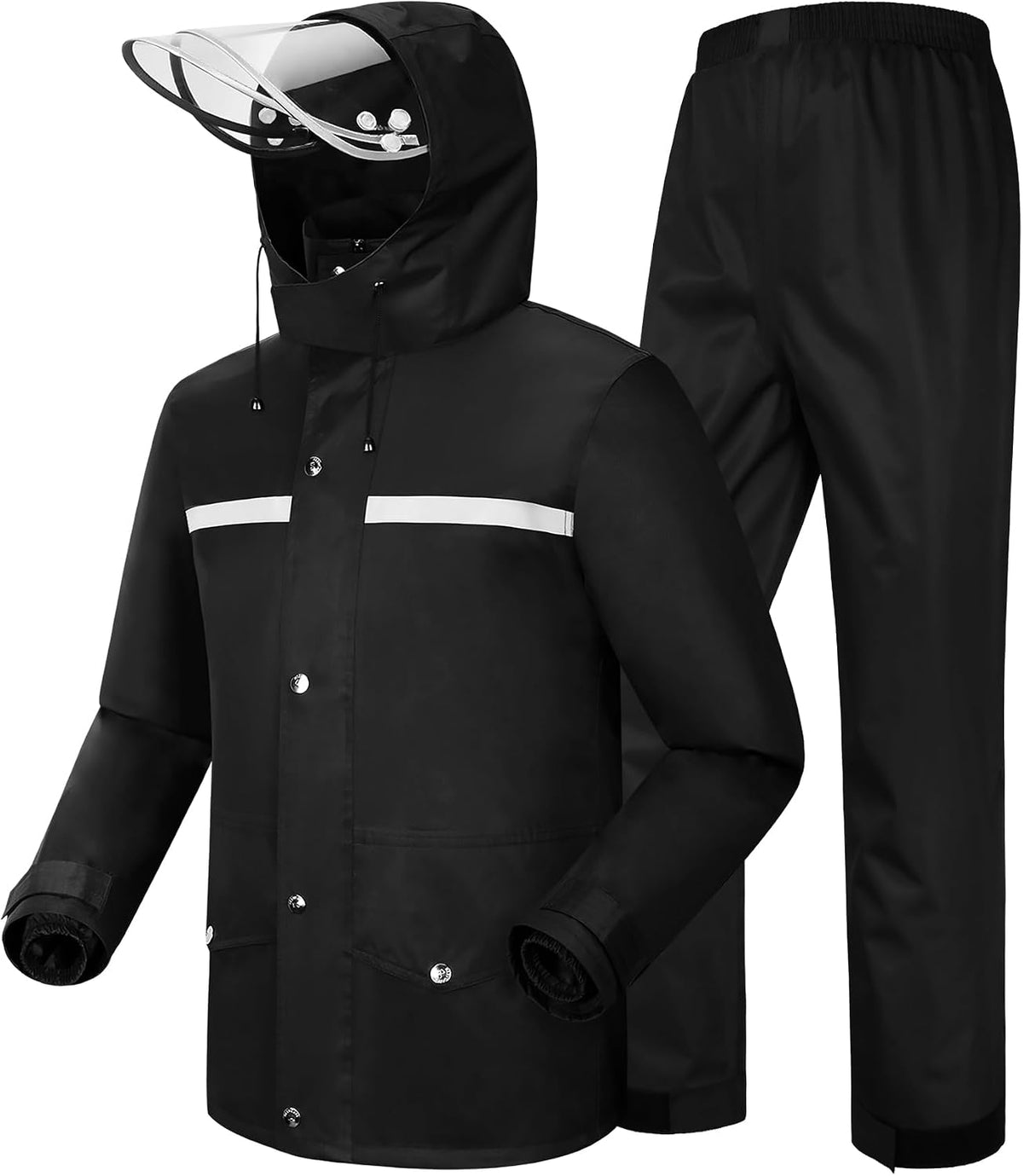 Rain Suit Waterproof Hi Vis Raincoat Reflective Rain Gear Unisex | Rain Jacket and Pants, Detachable Clear Brim, Waterproof Zip, Breathable Mesh Lined, Anti-storm, Work, Hiking, Riding
