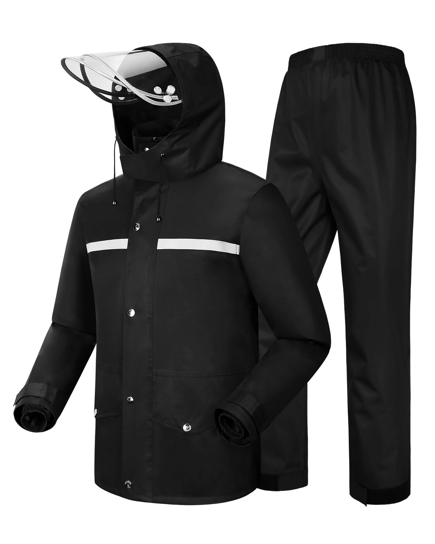 Rain Suit Waterproof Hi Vis Raincoat Reflective Rain Gear Unisex | Rain Jacket and Pants, Detachable Clear Brim, Waterproof Zip, Breathable Mesh Lined, Anti-storm, Work, Hiking, Riding