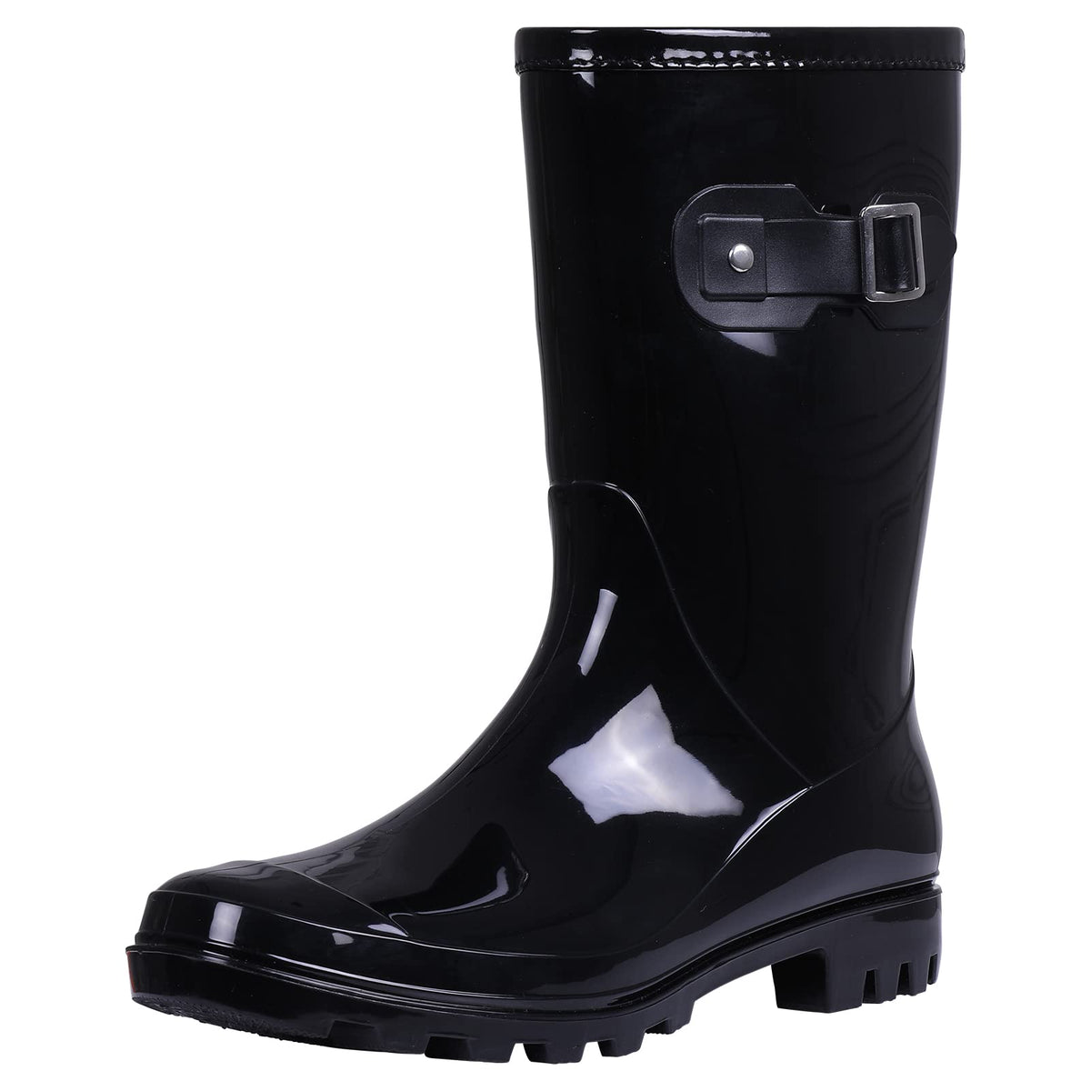 Evshine Women's Mid Calf Rain Boots Waterproof Garden Wellies with Buckle | Lightweight, Non-Slip, Ideal for Gardening, Farm Work, Rainy Days, Comfort Fit