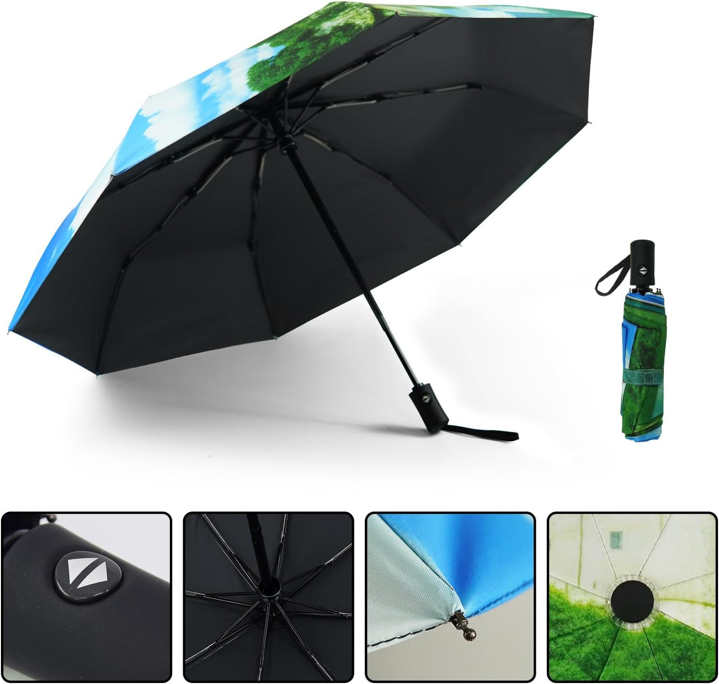 SY COMPACT Travel Umbrella - Windproof Automatic Compact Umbrellas for Rain | Small & Portable, UV Sun Protection, 11" Folded Travel Size, Fits in Backpack & Car, for Walking & Commutes, Factory Direct