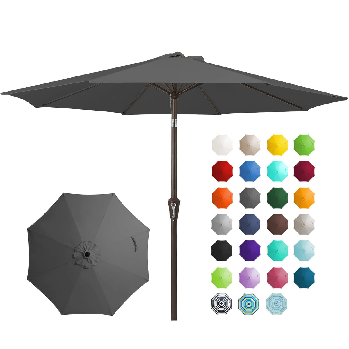 JEAREY 9FT Outdoor Patio Umbrella, Market Umbrella, Dark Blue | Outdoor Table Umbrellas with 8 Sturdy, Tilt & Crank UV Protection Waterproof for Garden, Deck, Backyard, Pool