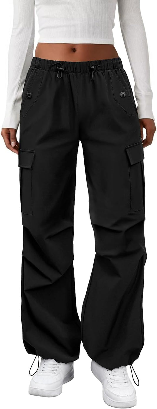 COPYLEAF Cargo Pants Women Parachute Baggy Hiking Pants with Pockets Travel | Water Resistant, Quick Dry, Lightweight, 4 Utility Pockets, Adjustable Waist & Cuffs for Camping Outdoor Casual Fishing