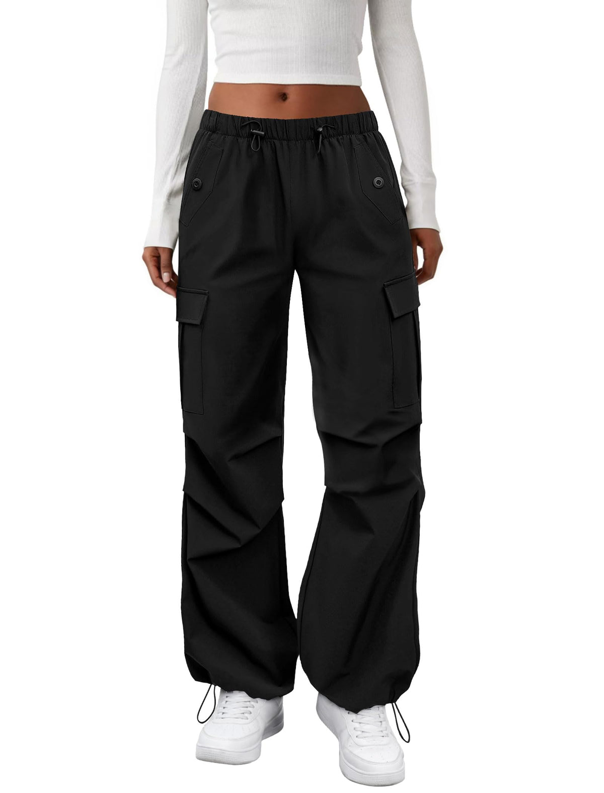 COPYLEAF Cargo Pants Women Parachute Baggy Hiking Pants with Pockets Travel | Water Resistant, Quick Dry, Lightweight, 4 Utility Pockets, Adjustable Waist & Cuffs for Camping Outdoor Casual Fishing
