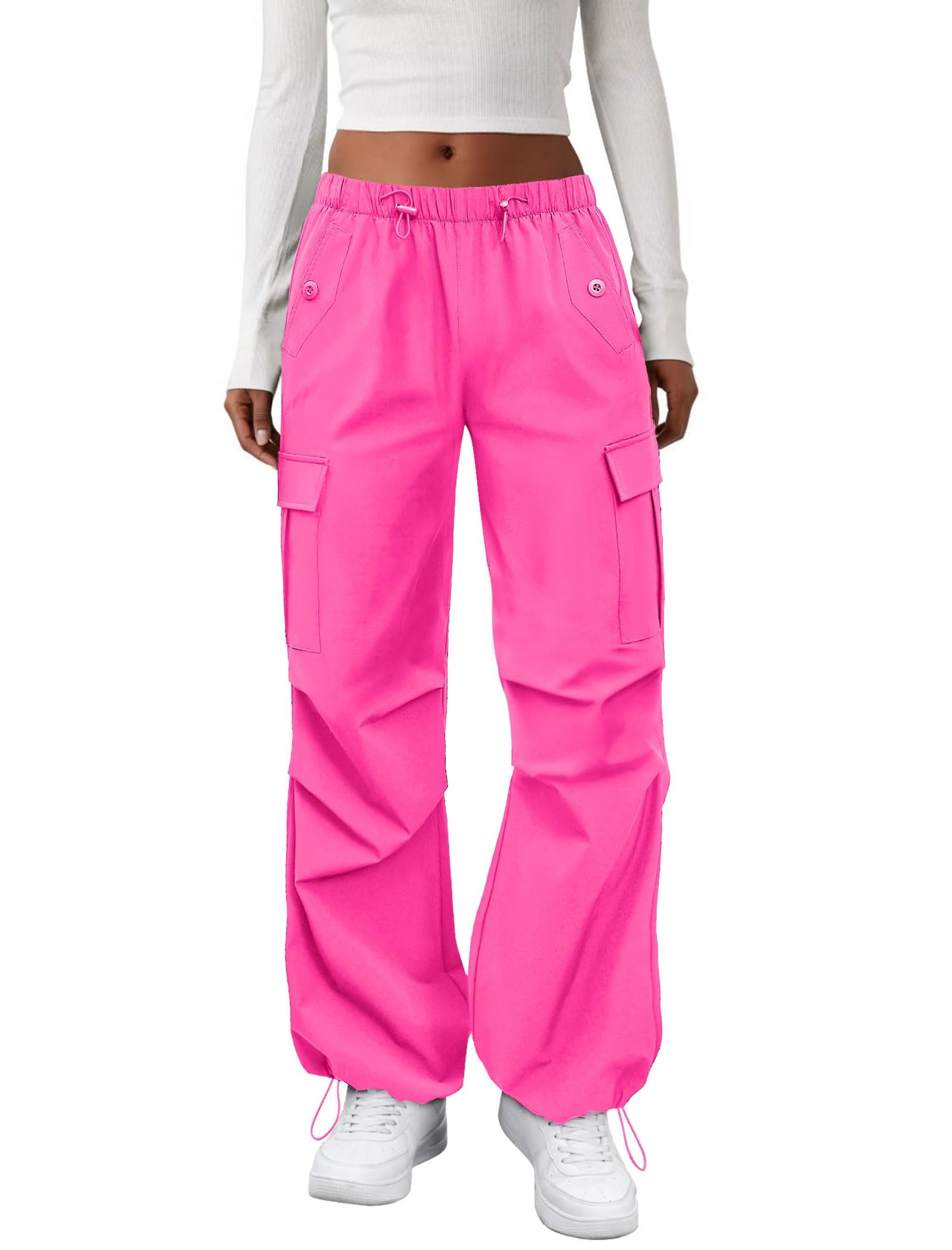 COPYLEAF Cargo Pants Women Parachute Baggy Hiking Pants with Pockets Travel | Water Resistant, Quick Dry, Lightweight, 4 Utility Pockets, Adjustable Waist & Cuffs for Camping Outdoor Casual Fishing