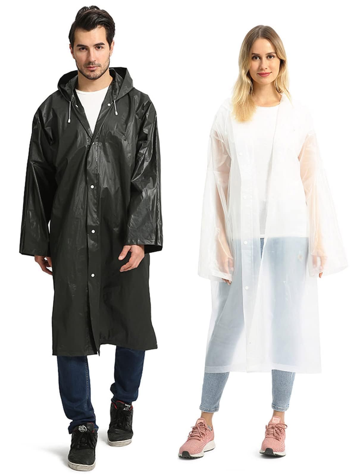 Opret 2 Pack Raincoats for Adults Reusable, EVA Rain Ponchos Lightweight Rain Coat Waterproof Rain Gear for Men and Women