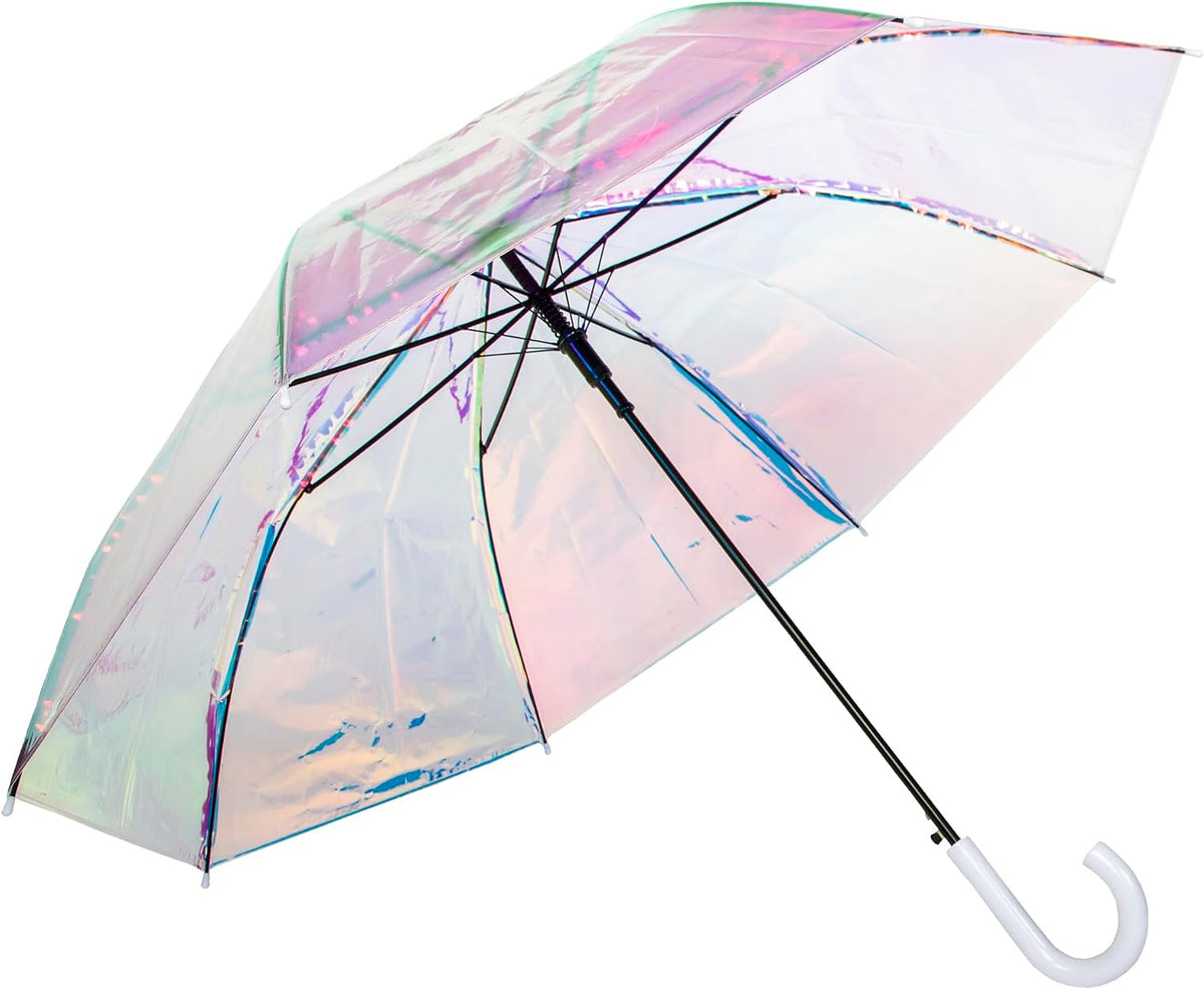 ShedRain Iridescent Stick Umbrella, 50" Canopy, Crook Handle, Iridescent | Fashion Umbrella, Rain Umbrella, Fiberglass Ribs, Steel Shaft, Large Coverage, Iridescent Canopy