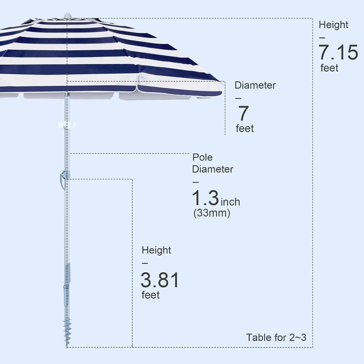 Tempera Heavy Duty High Wind Beach Umbrella with Sand Anchor & Carry Bag | Patio Outdoor Umbrella with Aluminum Frame and Push Button Tilt, Ideal for Garden Lawn, UPF 60+