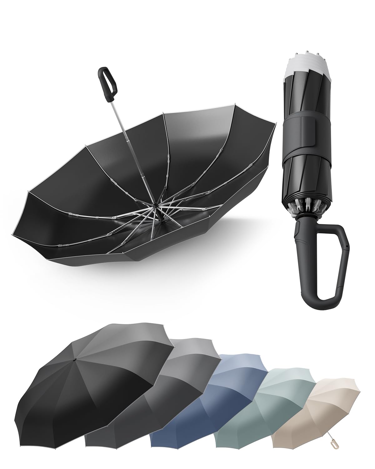 Windproof Travel Umbrella for Rain, Withstand 85MPH Winds, 52 Inch Automatic Reverse Fold Umbrellas Easy Auto Open Close, Portable Compact Umbrella Includes Cover Bag, Perfect for Travel, Car, Commute, Women Men, Backpack