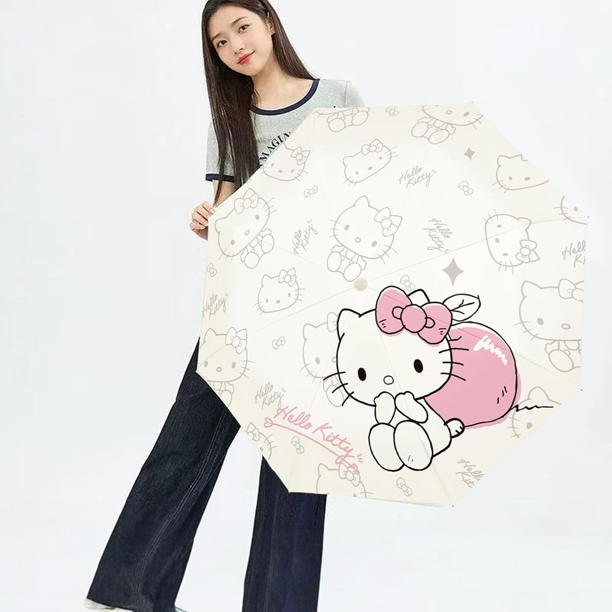 PARTY BUZZ Automatic Windproof Travel Umbrella, Waterproof UV Protection Folding Umbrella, Cartoon Portable Compact Umbrella Easy Auto Open, for Girls and Women
