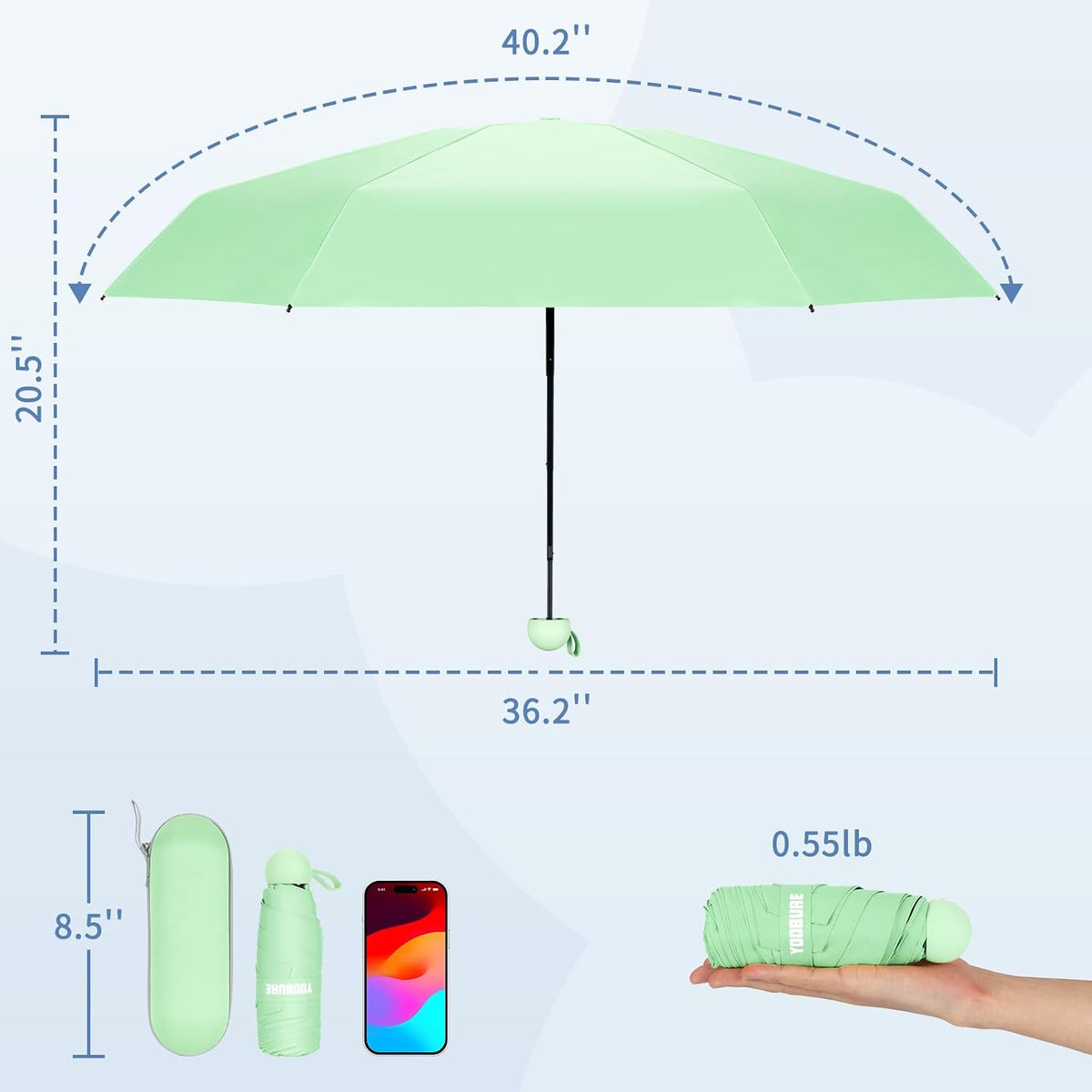 Yoobure Travel Umbrella Portable Compact Umbrellas, Pocket Mini for Purse, Umbrellas for UV Sun & Rain Small for Backpack, Umbrella with Case Folding for Kids Women