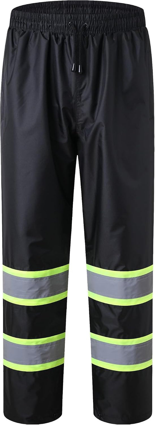 JKSfafety Rain Pants Men with Hi Vis 3M Reflective Strips Black XL | Rain Pants for Men Women Waterproof Breathable Mesh Lining 4 Reflective Tapes for Construction & Outdoor Work Day and Nigtht