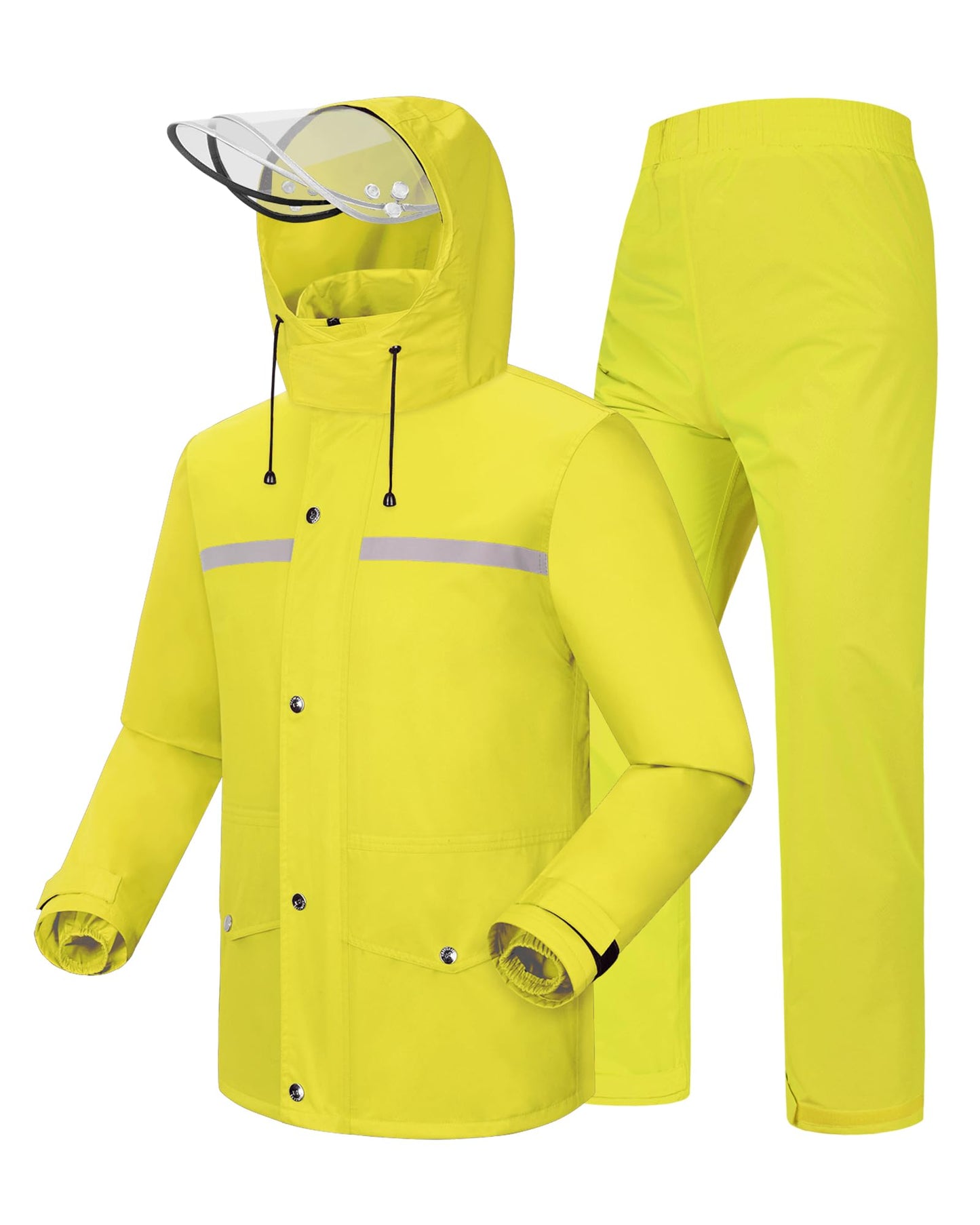 Rain Suit Waterproof Hi Vis Raincoat Reflective Rain Gear Unisex | Rain Jacket and Pants, Detachable Clear Brim, Waterproof Zip, Breathable Mesh Lined, Anti-storm, Work, Hiking, Riding