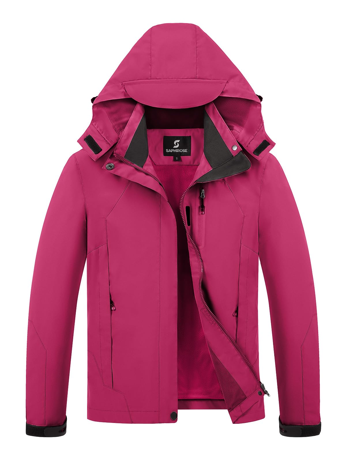 Womens Waterproof Rain jacket Lightweight Raincoat with Removable Hood | rain coat, windbreaker, breathable, 4 zip pockets, velcro cuffs, 2-way storm flap, mesh lining, active outdoor, camping