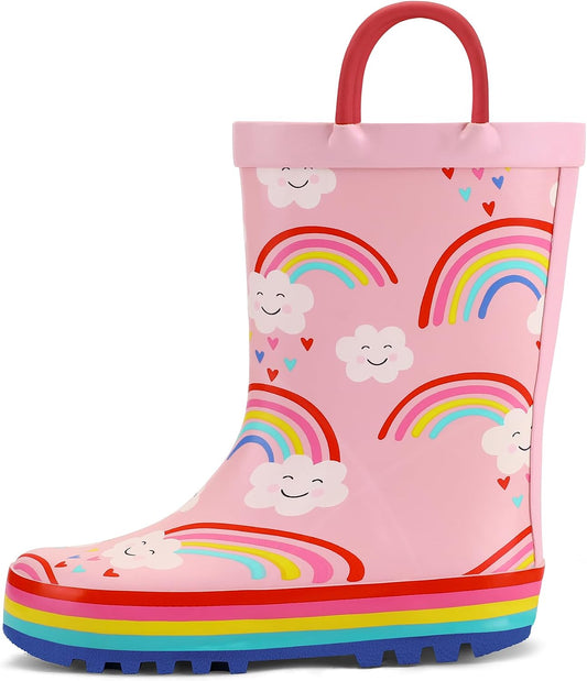 Kids Rain Boots Waterproof Printed Rubber boots with Handles | Slip on, Double Handles,Slip Resistant