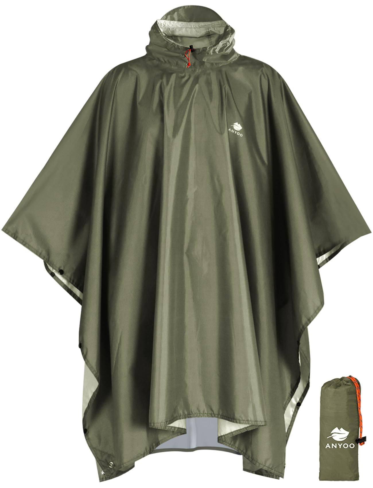 ANYOO Hooded Rain Poncho for Adult Waterproof Lightweight Raincoat | Reusable Rain Jacket for Men Women Portable Pouch & Packable Design,Emergency Travel Rain Ponchos for Outdoor Hiking Camping