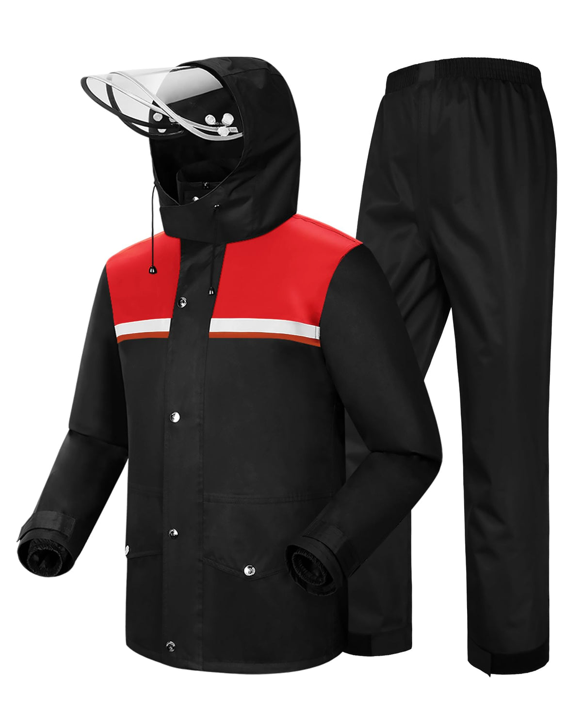 Rain Suit Waterproof Hi Vis Raincoat Reflective Rain Gear Unisex | Rain Jacket and Pants, Detachable Clear Brim, Waterproof Zip, Breathable Mesh Lined, Anti-storm, Work, Hiking, Riding