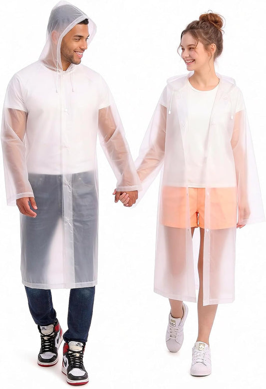 ZENO Rain Coats (2 Pack) - Waterproof Reusable Rain Ponchos with Hood and Snap Buttons - Lightweight, Durable - Raincoat for Men & Women - Clear Unisex Design