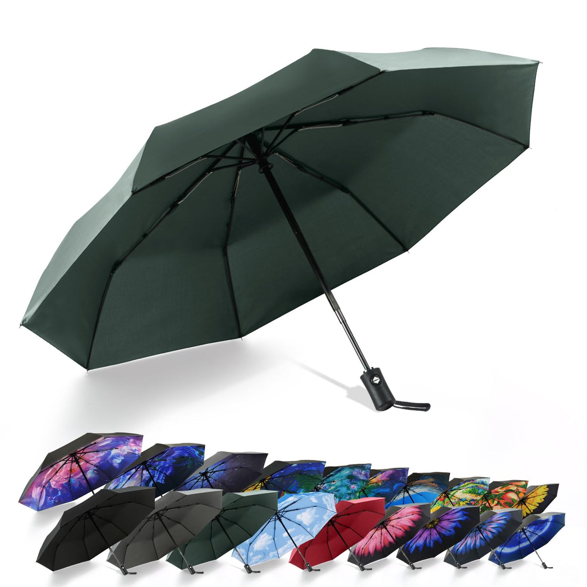 SY COMPACT Travel Umbrella - Windproof Automatic Compact Umbrellas for Rain | Small & Portable, UV Sun Protection, 11" Folded Travel Size, Fits in Backpack & Car, for Walking & Commutes, Factory Direct