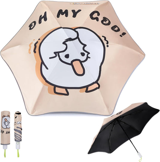 Rounded Corner Folding Umbrella Anti-UV Compact Durable Umbrella Auto Open/Close Lightweight Backpack Cute Cartoon Umbrella for Girls & Boys
