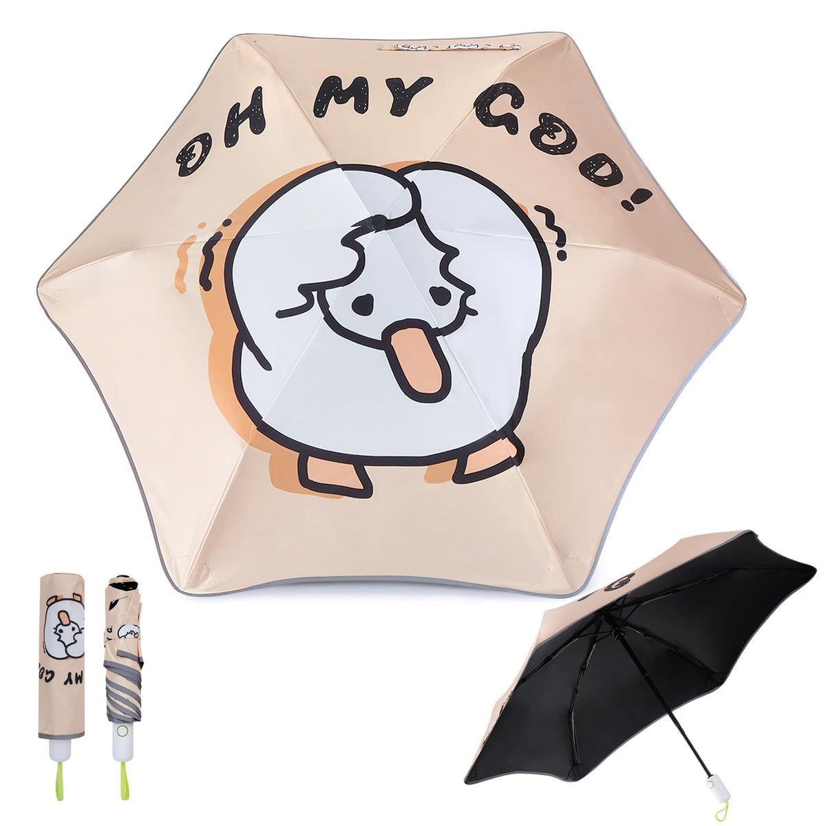 Rounded Corner Folding Umbrella Anti-UV Compact Durable Umbrella Auto Open/Close Lightweight Backpack Cute Cartoon Umbrella for Girls & Boys