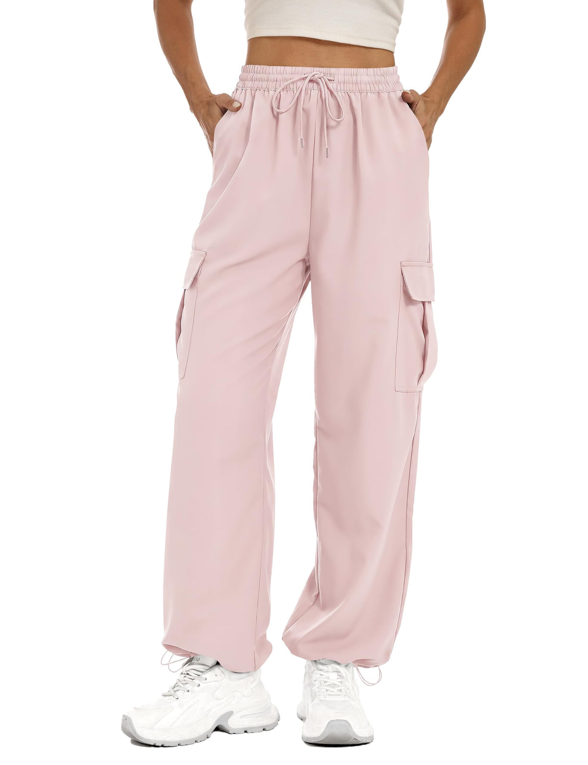 Lzzidou Womens Hiking Pants Water Resistant Parachute Cargo Pants 4 Pockets | Baggy Joggers, Quick Dry, Lightweight, High Waist, Adjustable Cuffs for Camping, Fishing and Outdoor Wear