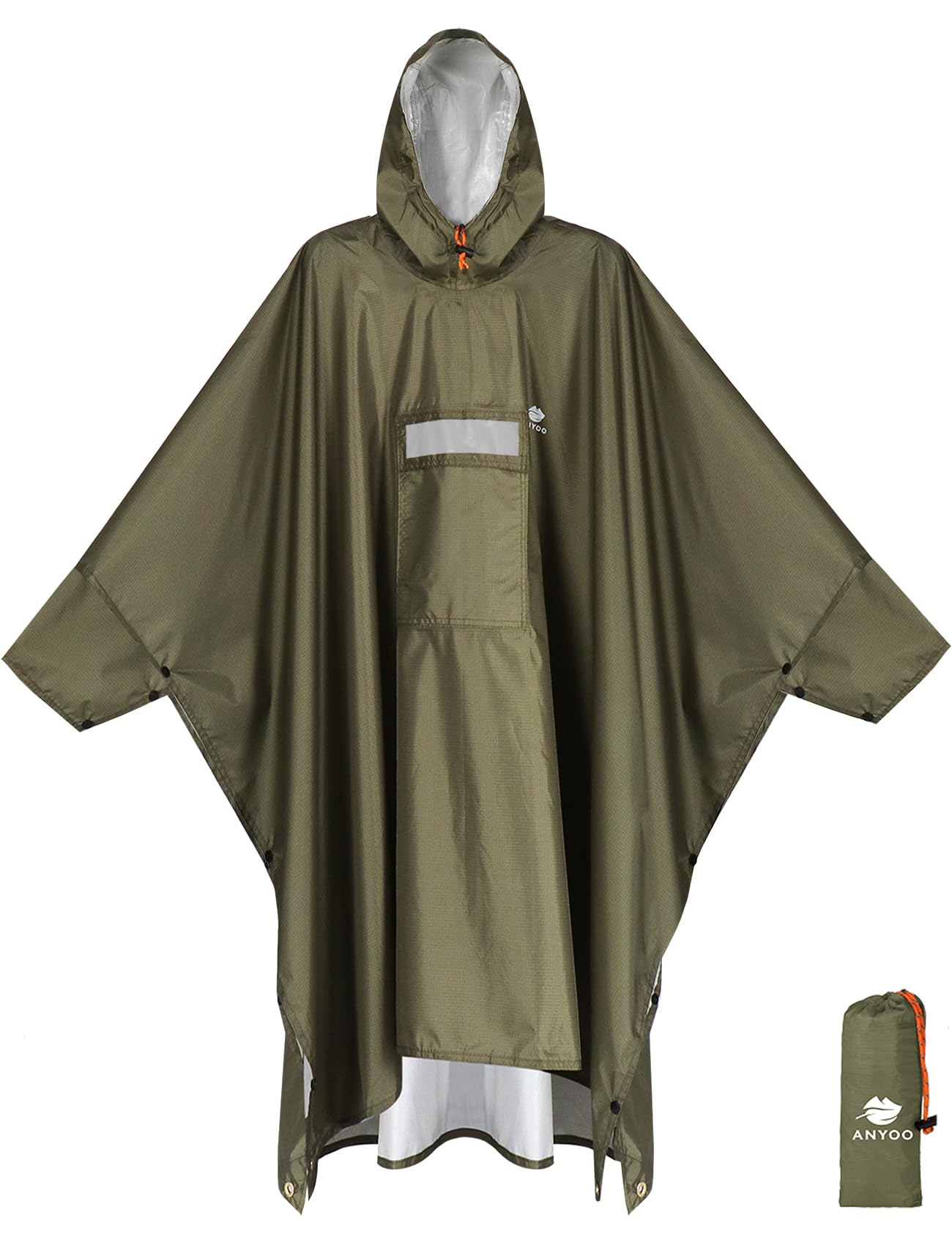 ANYOO Hooded Rain Poncho for Adult Waterproof Lightweight Raincoat | Reusable Rain Jacket for Men Women Portable Pouch & Packable Design,Emergency Travel Rain Ponchos for Outdoor Hiking Camping