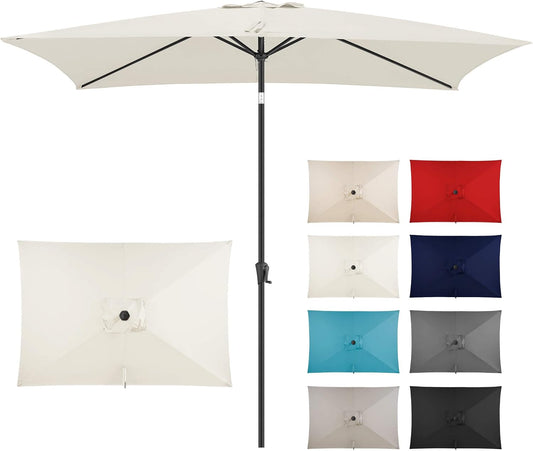 Patio Umbrella Rectangular with Button Tilt, 6.5 x 10ft Ivory | Waterproof UV Protection, Rectangle Porch Deck Umbrella for Pool, Table, Garden, Backyard, Provides Shade