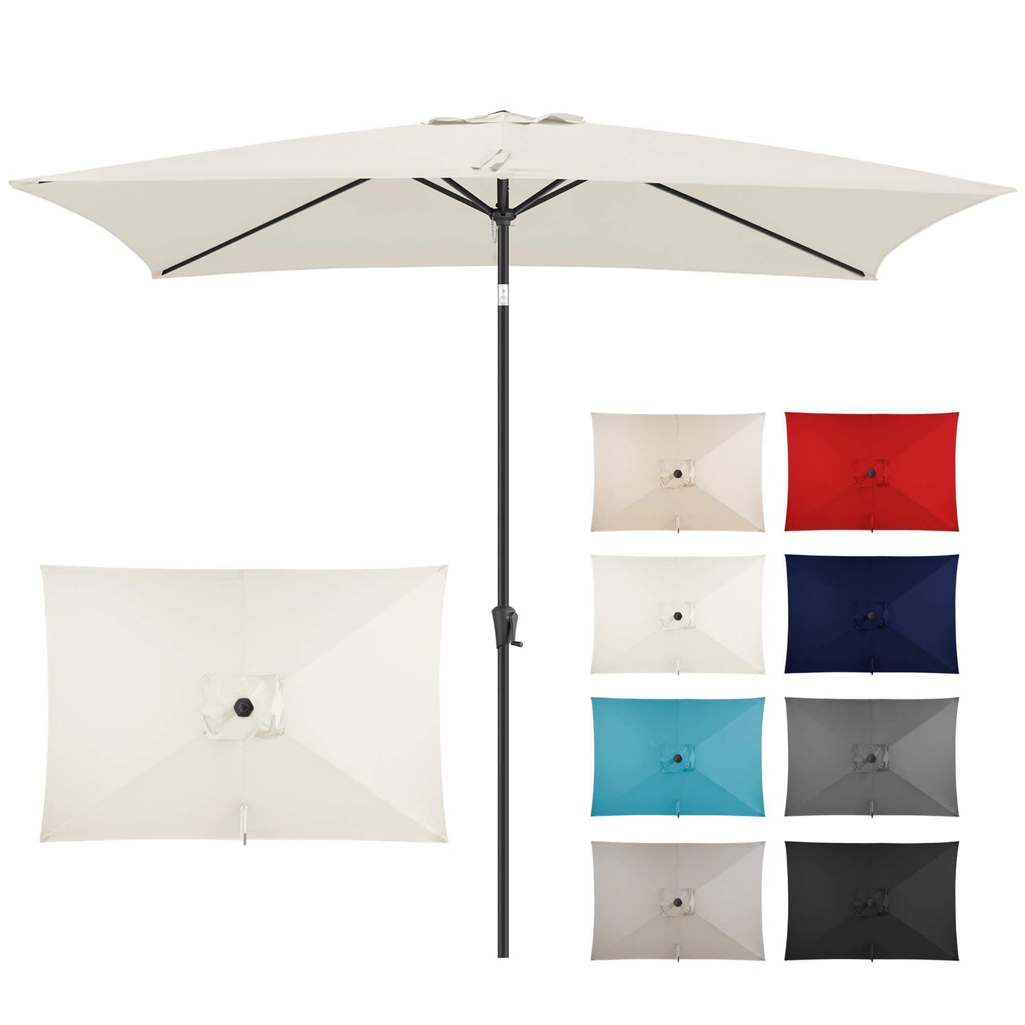 Patio Umbrella Rectangular with Button Tilt, 6.5 x 10ft Ivory | Waterproof UV Protection, Rectangle Porch Deck Umbrella for Pool, Table, Garden, Backyard, Provides Shade