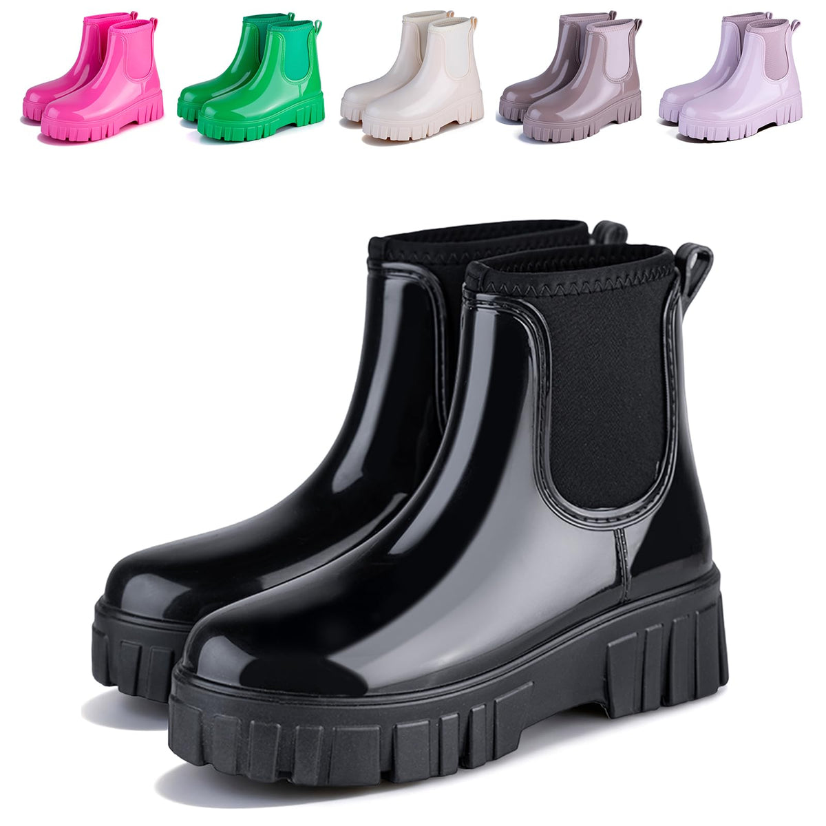 Womens Rain Boots Ankle Waterproof Garden Shoes Fashion Wellington Rubber Rainboots Slip-Resistant Work Shoes for Outdoor Work Music Festival Picnic