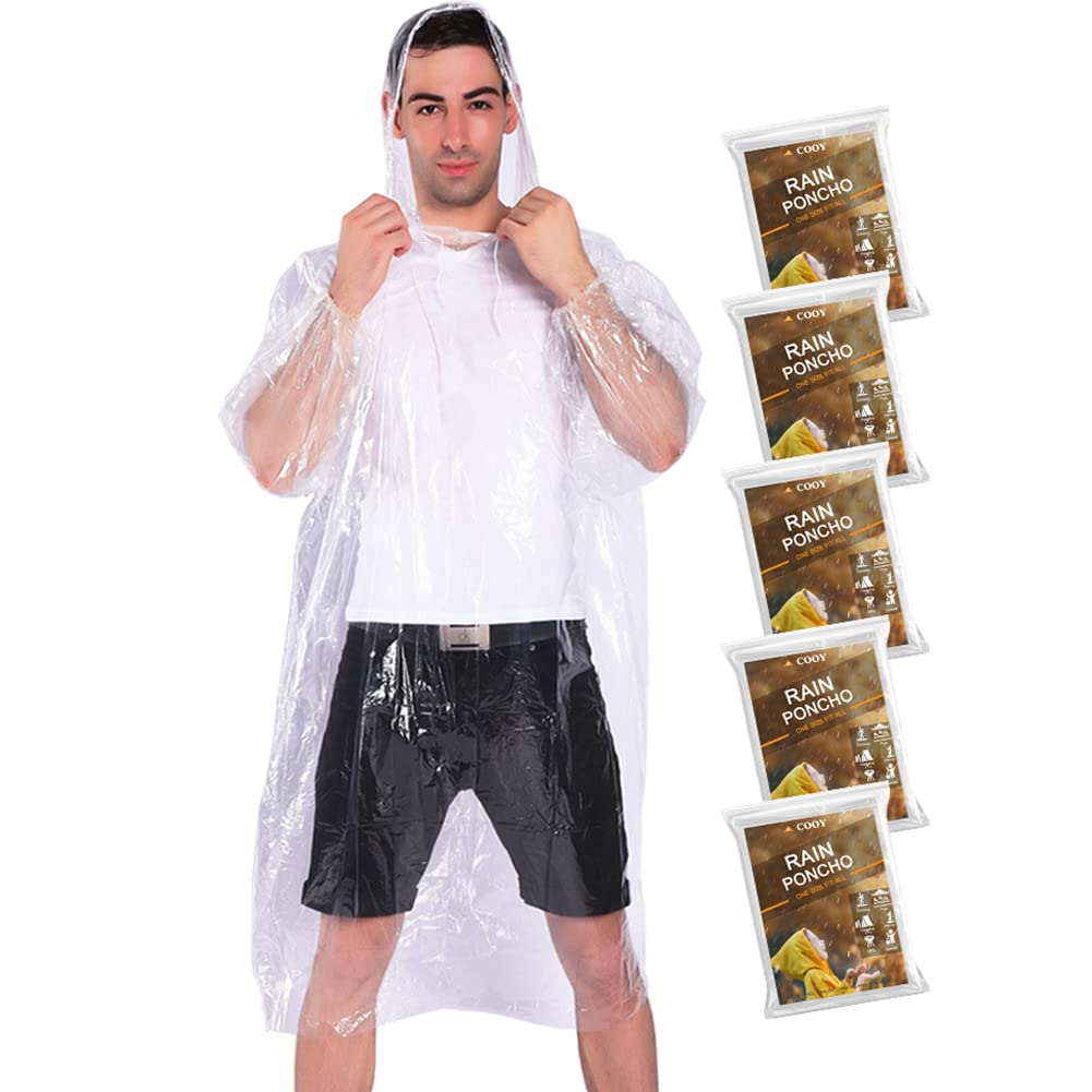 COOY Disposable Rain Ponchos for Adults (10 Pack), Family Pack for Travel | Better Value Per Poncho, Full Sleeve Design with Elastic Cuffs, Disney Trips, Outdoor Events, Easy Carry Travel Essential